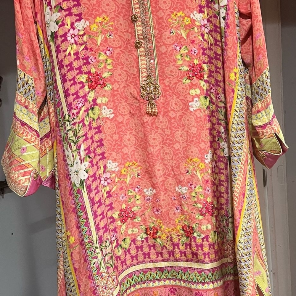 Farah Talib Aziz Floral Pink and Yellow Women's Dress